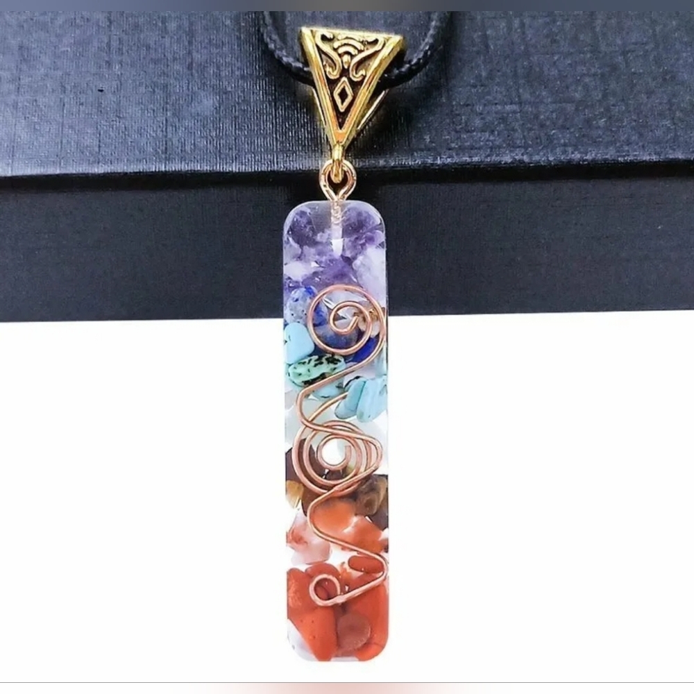 7 Chakra 🧘🏾‍♀️ 🕉 🧘‍♂️ 🌟 Natural Stone Square Pendant Necklace